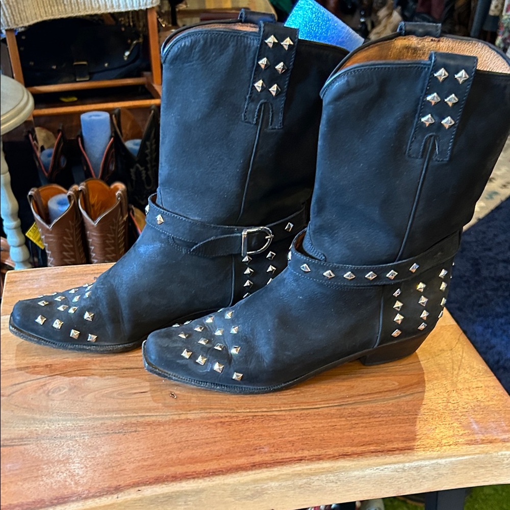 Donald J. Pliner Black Studded Moto Boots